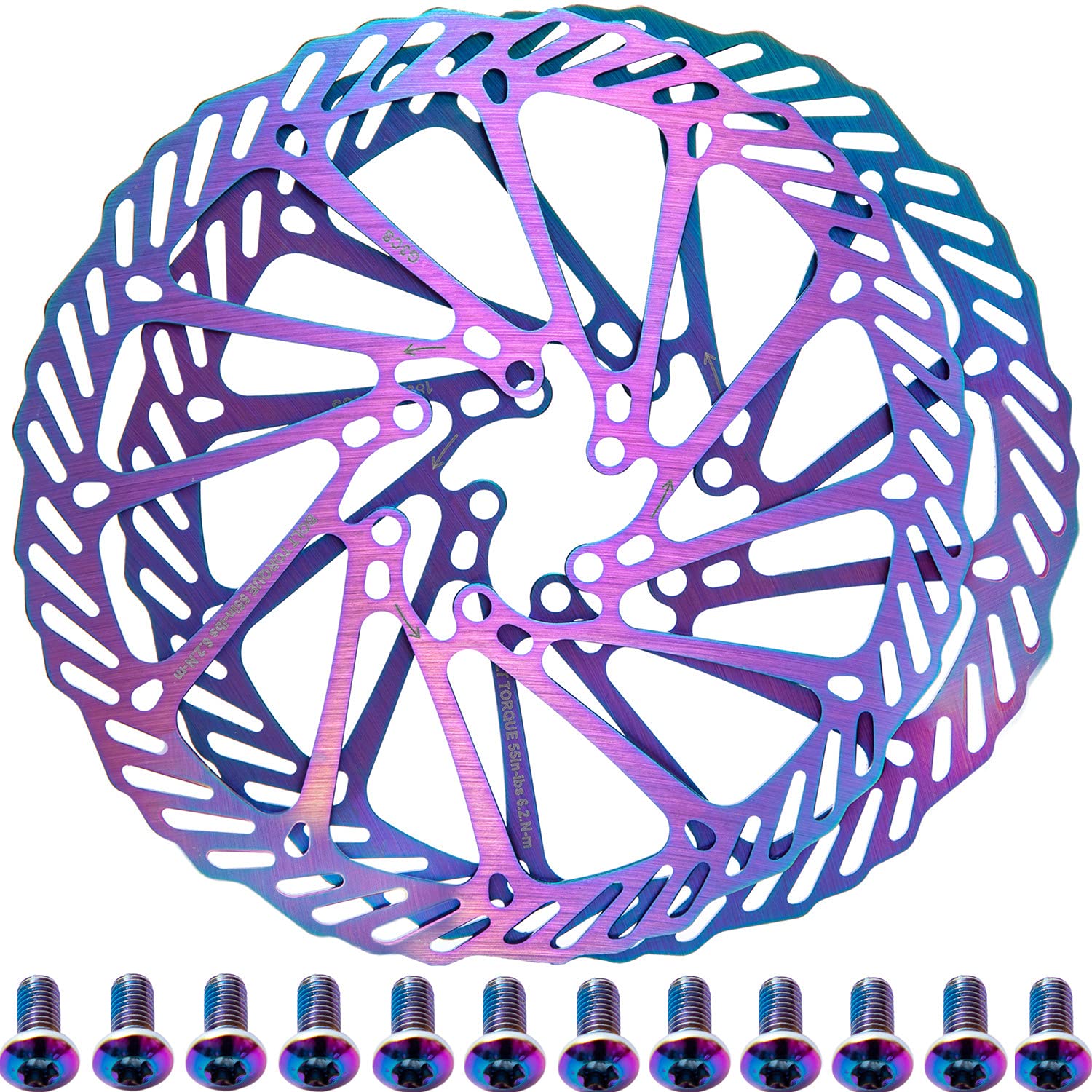 YBEKI 160/180mm Disc Brake Rotors 2-Pack | CNC Machined 420 Stainless Steel with IceTech™ Heat Dissipation | 6-Bolt 44mm PCD for MTB/Road/BMX (Includes 12 Titanium Bolts) (multicolor, 160mm)