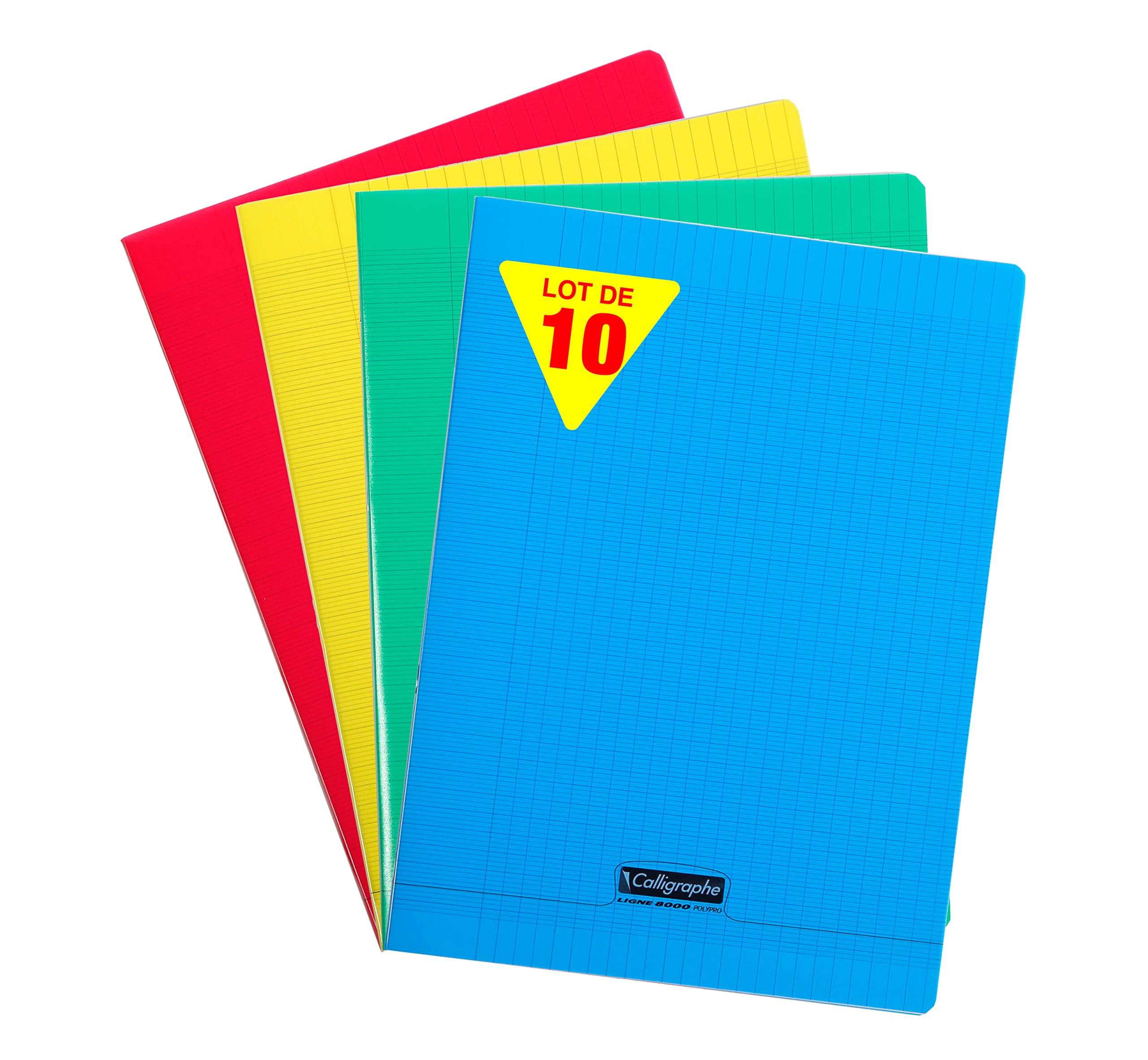Calligraphe 18090C Set of 10 Stapled Notebooks (Clairefontaine) - 24x32cm - 96 Seyes TriColoure Pages - 90g White Paper - Transparent Cover - Random Colours