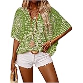 Verdusa Dolman Sleeve 3/4 Sleeve Boho Summer Blouses for Women 70s Vintage Tops