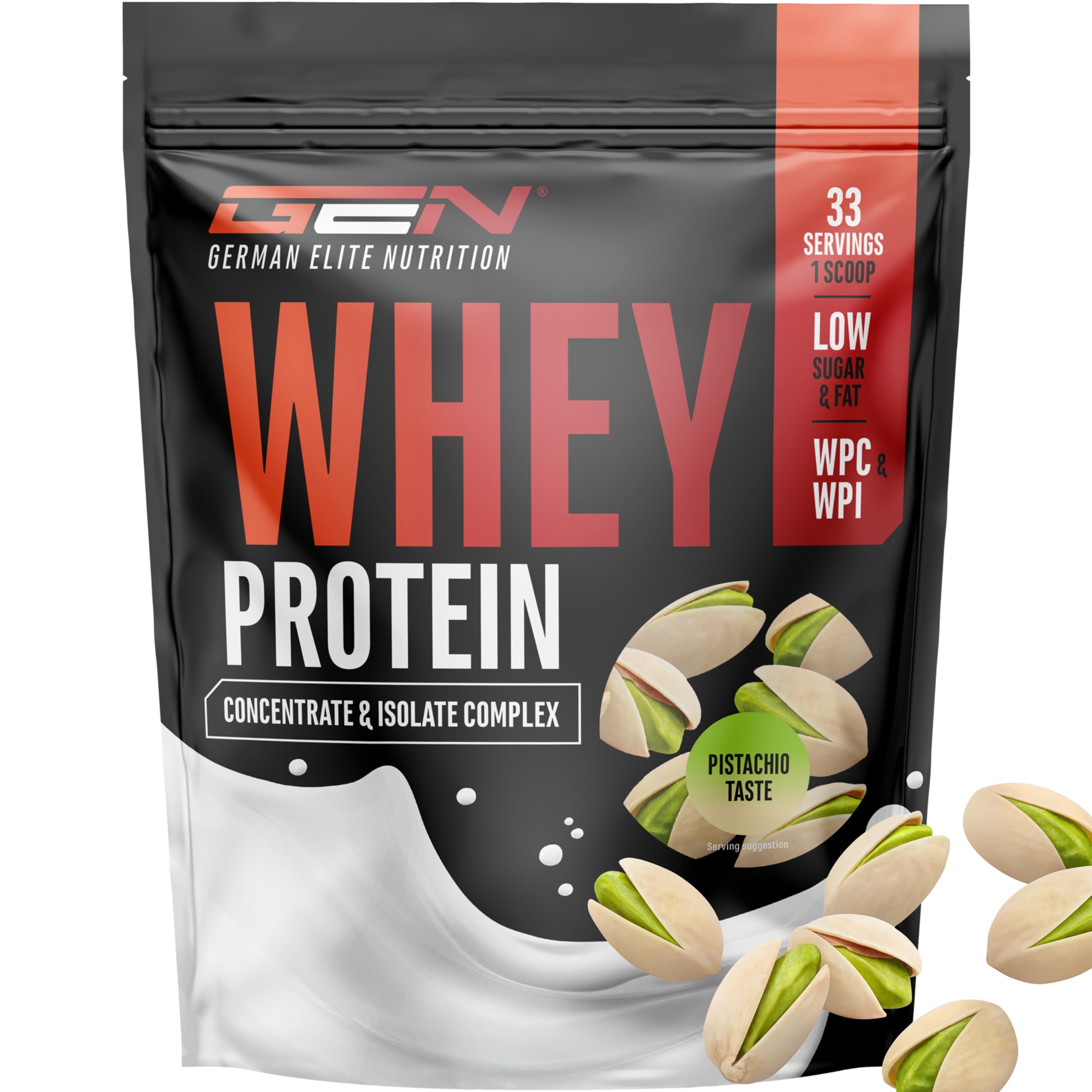 Whey Protein Pulver - 1000 g (Pistazie) - Mit Isolate Anteil - bis zu 22 g Protein pro Portion - Instant lösliches Eiweiß Protein Pulver mit BCAA & EAA