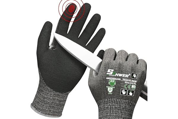 Schwer Highest Level Cut Resistant Work Gloves for Extreme Protection, ANSI A9 Work Gloves with Sandy Nitrile Coated