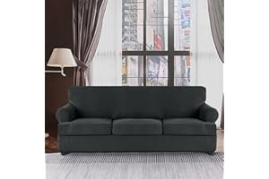 TWIN SIX 4 Pieces Stretch T Cushion Sofa Slipcovers with 3 Individually T Cushion Shape Seat Covers for Dogs, Washable Furniture Protector Soft Covers with Elastic Bottom (Sofa, Dark Gray)