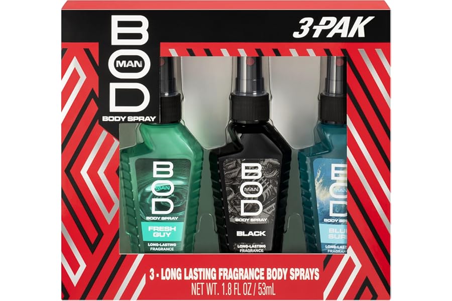 BOD man Body Spray Gift Set, Black, Fresh Guy, Blue Surf, 3 Piece