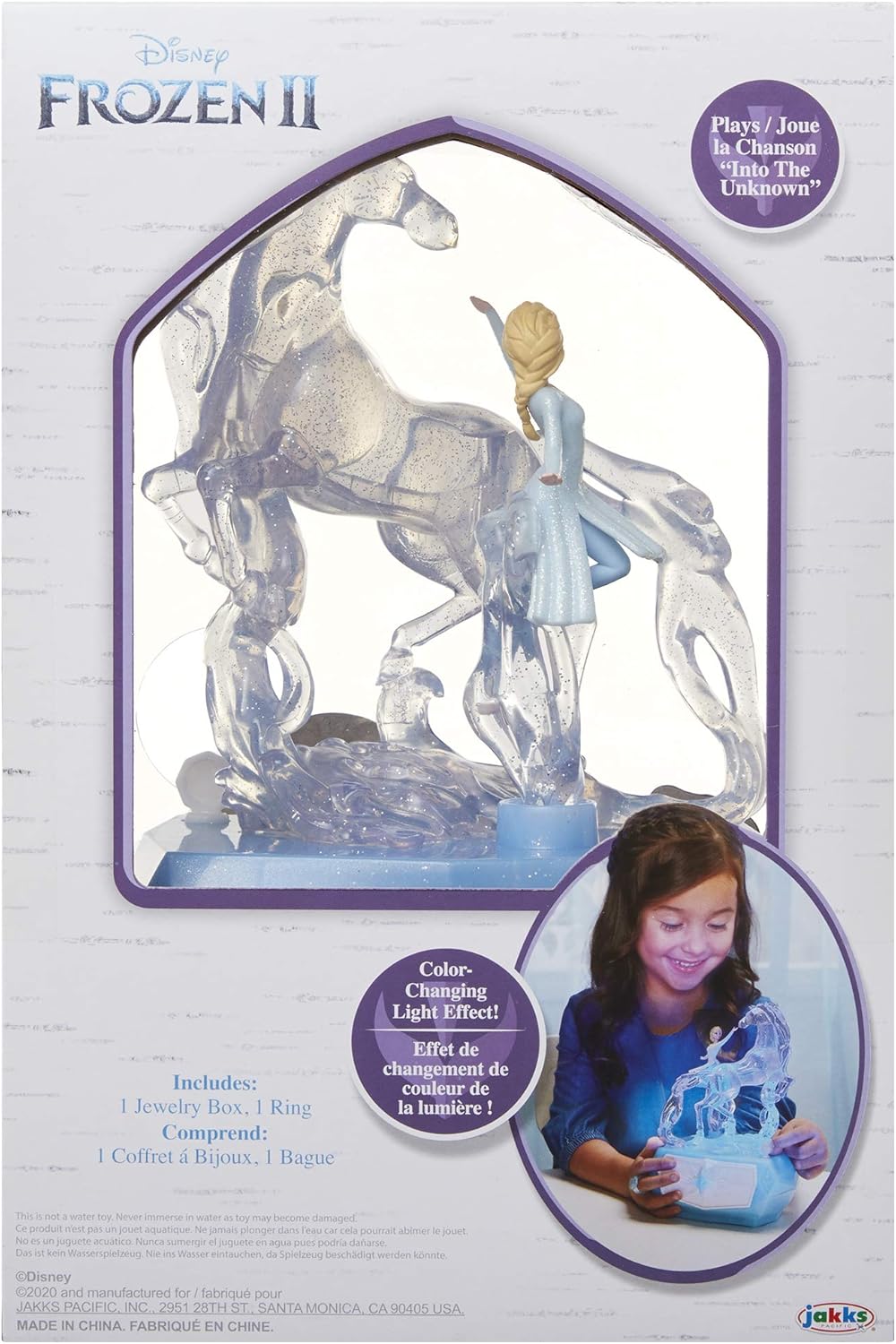 Disney Frozen 2 Elsa & Water Nokk Jewelry Box with Snowflake Ring, Color Changing Light, Plays “Into The Unknown”: Toys & Games