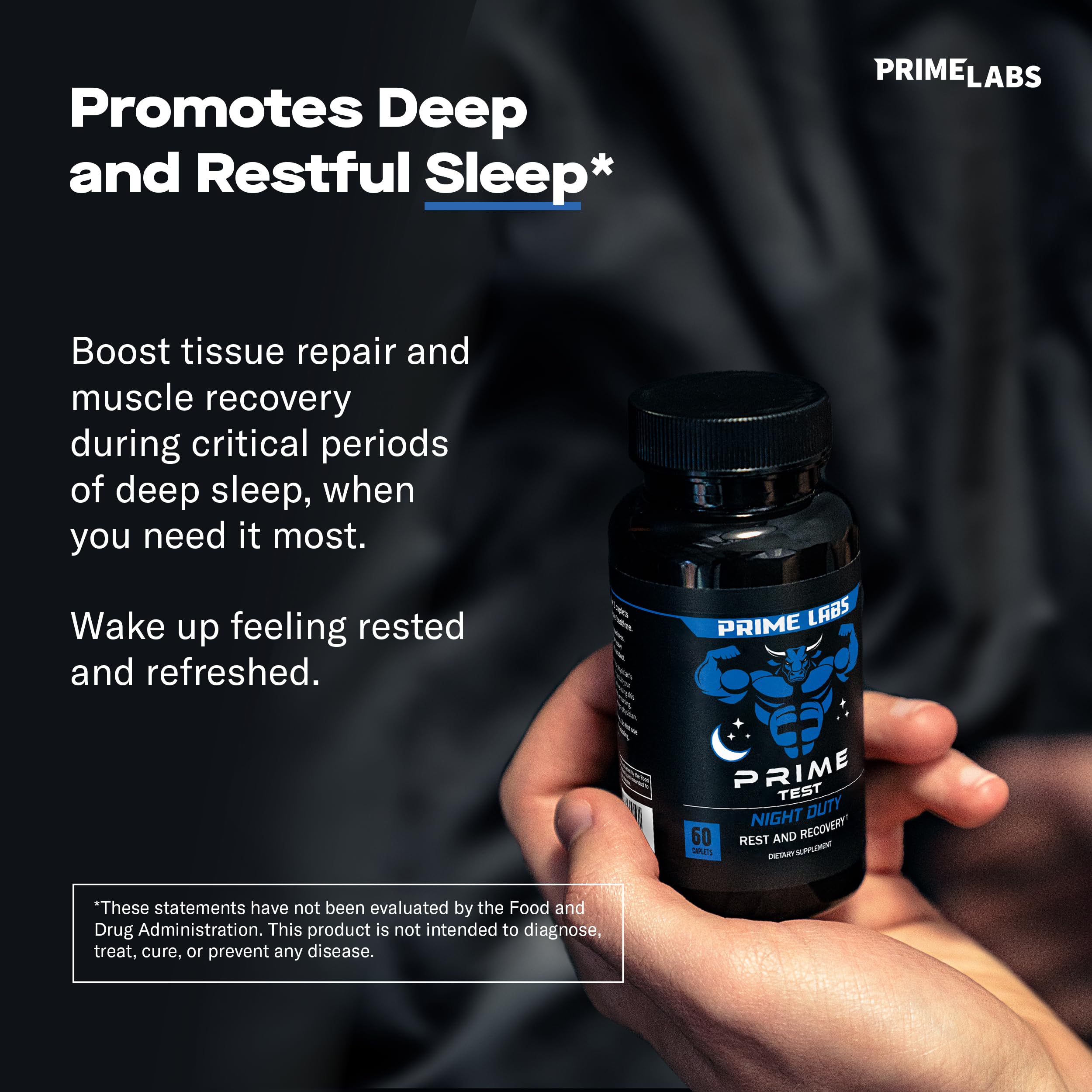 Prime Labs Night Duty - Nighttime Testosterone Booster & Sleep Support - PM Rest & Muscle Recovery Supplements - 60 Count