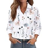 Mizvsitrd Button Down Long Sleeve Shirts for Women Floral Print Button Up Business Casual Outfits Trendy Ladies Top Blouses