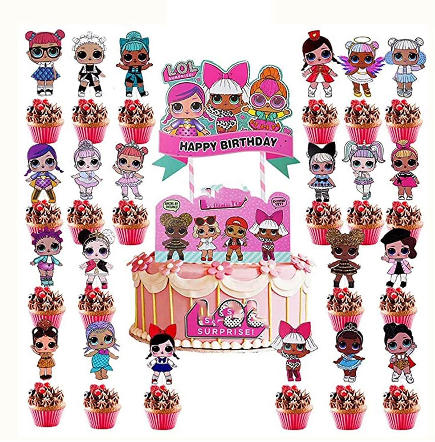 LOL 24-Piece Cake Toppers - Theme Cupcake & Birthday Decorations
