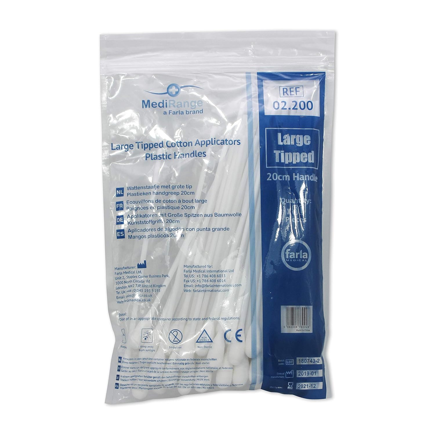 MediRange Large Tipped Cotton Swab Applicators 20cm Plastic Handles