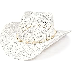 FLUFFY SENSE. Straw Cowboy Hat for Women and Men with Shapeable Wide Brim Western Beach Sun Hat Cowgirl Rodeo Outfit