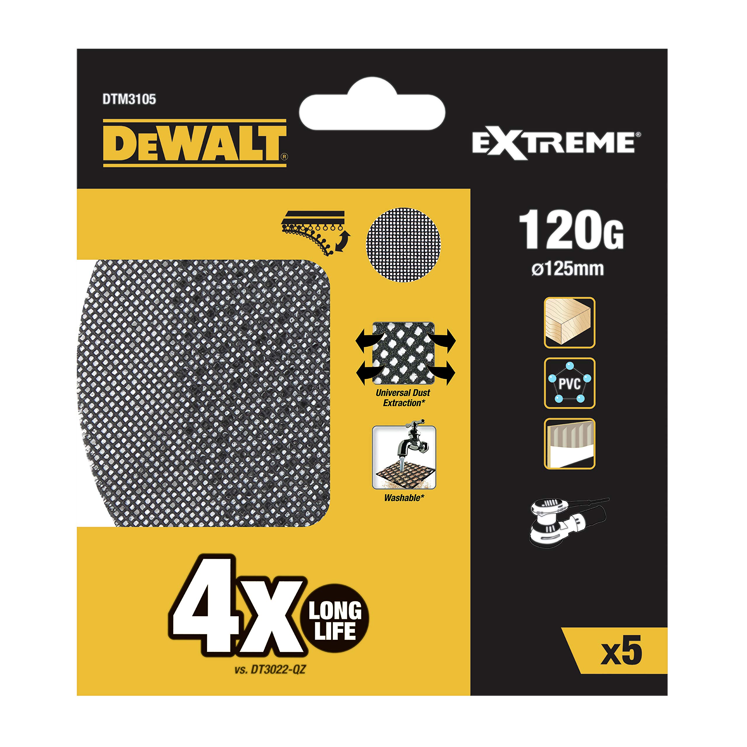 DEWALT DEWDTM3105QZ DTM3105 Mesh Sanding Discs 125mm 120G (Pack of 5)