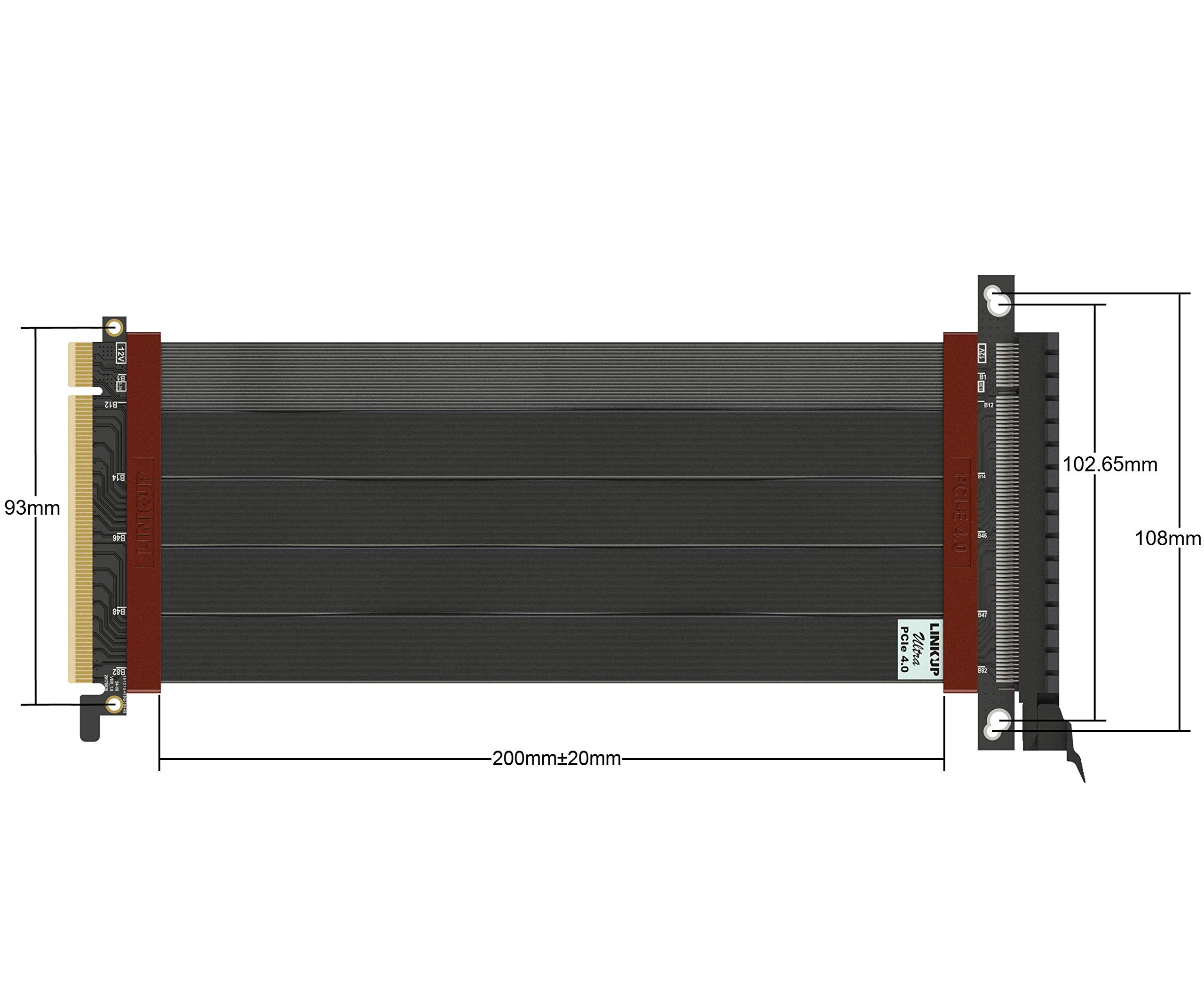 LINKUP - Ultra PCIe 4.0 X16 Riser Cable [RTX 3080 x570 B550 RX5600 RX5700XT Tested] Twin-axial Vertical Mount Gaming PCI Express Gen4 2020 | Straight Socket {20 cm} 3.0 Gen3 & TT Compatible