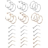 MILACOLATO 36-84 PCS Nose Rings for Women Men 22G 20G 18G 316L Stainless Steel Hypoallergenic L Shape Nose Studs Nostril Cartilage Lip Tragus - Versatile Piercing Jewelry