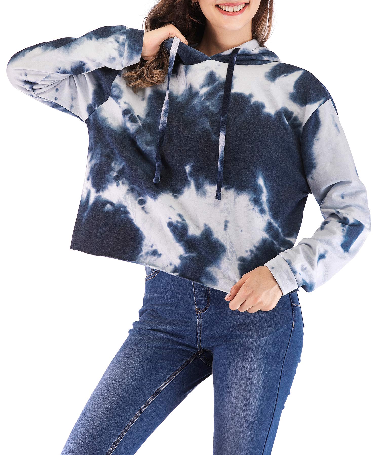 Eanklosco Womens Casual Long Sleeve Tie Dye Hoody (Navy Blue, M)