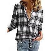 Astylish Women's V Neck Plaid Shirts Dressy Blouses Button-Down Business Work Tops Long Sleeve 2025 Fall Outfits