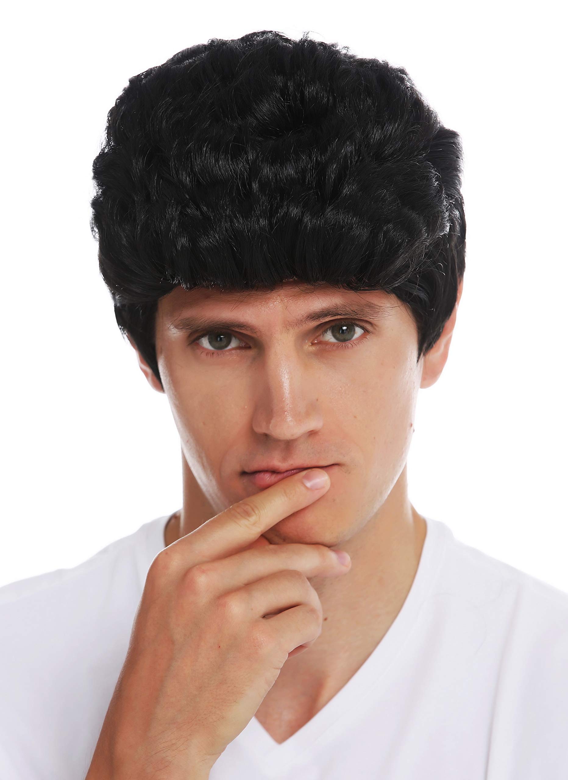 WIG ME UP - SARL084-P103 wig carnival Halloween men short cool wavy pompadour sideburns Rockabilly 50's 60's black