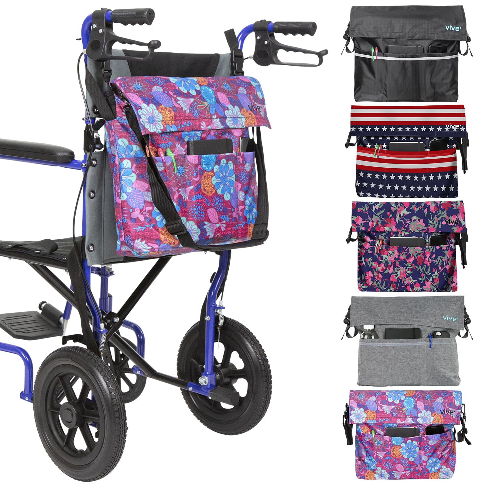 Vive Wheelchair Bag - Wheel Chair Mobility Scooter Storage Tote Accessory for Carrying Loose Items and Accessories - Travel Messenger Backpack for Men, Women, Handicap - Accessible Pouch…