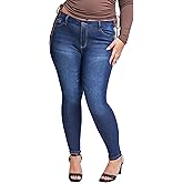 YMI Womens YMI Womens Curvy Fit 1-Button Tailored Wannabettabutt High Rise Skinny Jean Made with Recycled Fibers