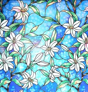 Arthome Decorative Window Films,35.4x78.7 inch Privacy Film Frosted Film Stained Film Orchid Pattern Non Adhesive Static Cling Glass Window Sticker for Home Kitchen Bedroom Bathroom Office