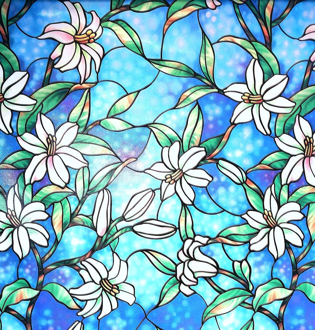 Arthome Decorative Window Films,23.6x78.7 inch Privacy Film Frosted Film Stained Film Orchid Pattern Non Adhesive Static Cling Glass Window Sticker for Home Kitchen Bedroom Bathroom Office