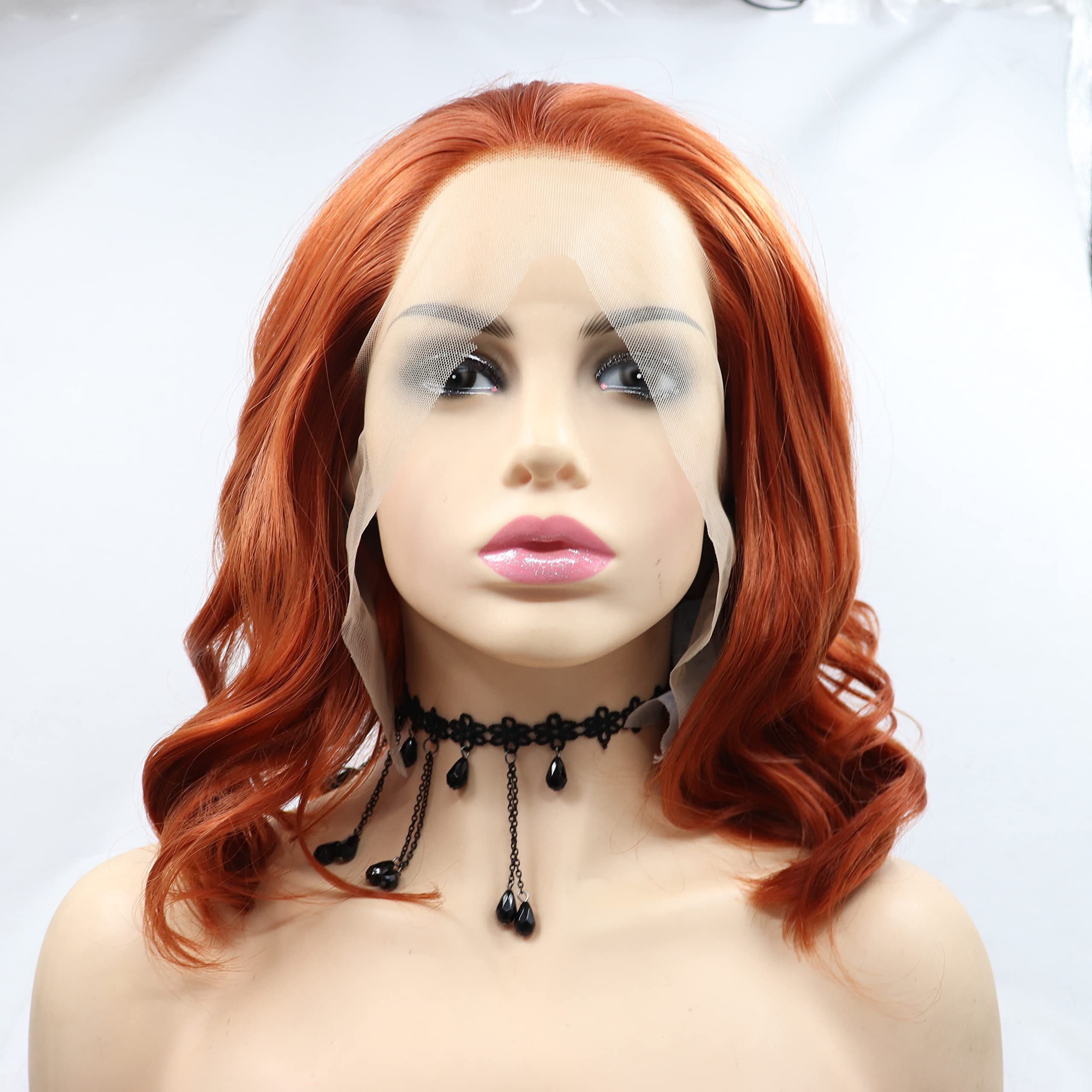 Xiweiya 350# Auburn Red Lace Front Wig Natural Wavy Synthetic Copper Red 13x4 Lace Front Wigs Glueless Soft Wig Heat Resistant Wigs 180% Density Hair for Women 14inch — image 1