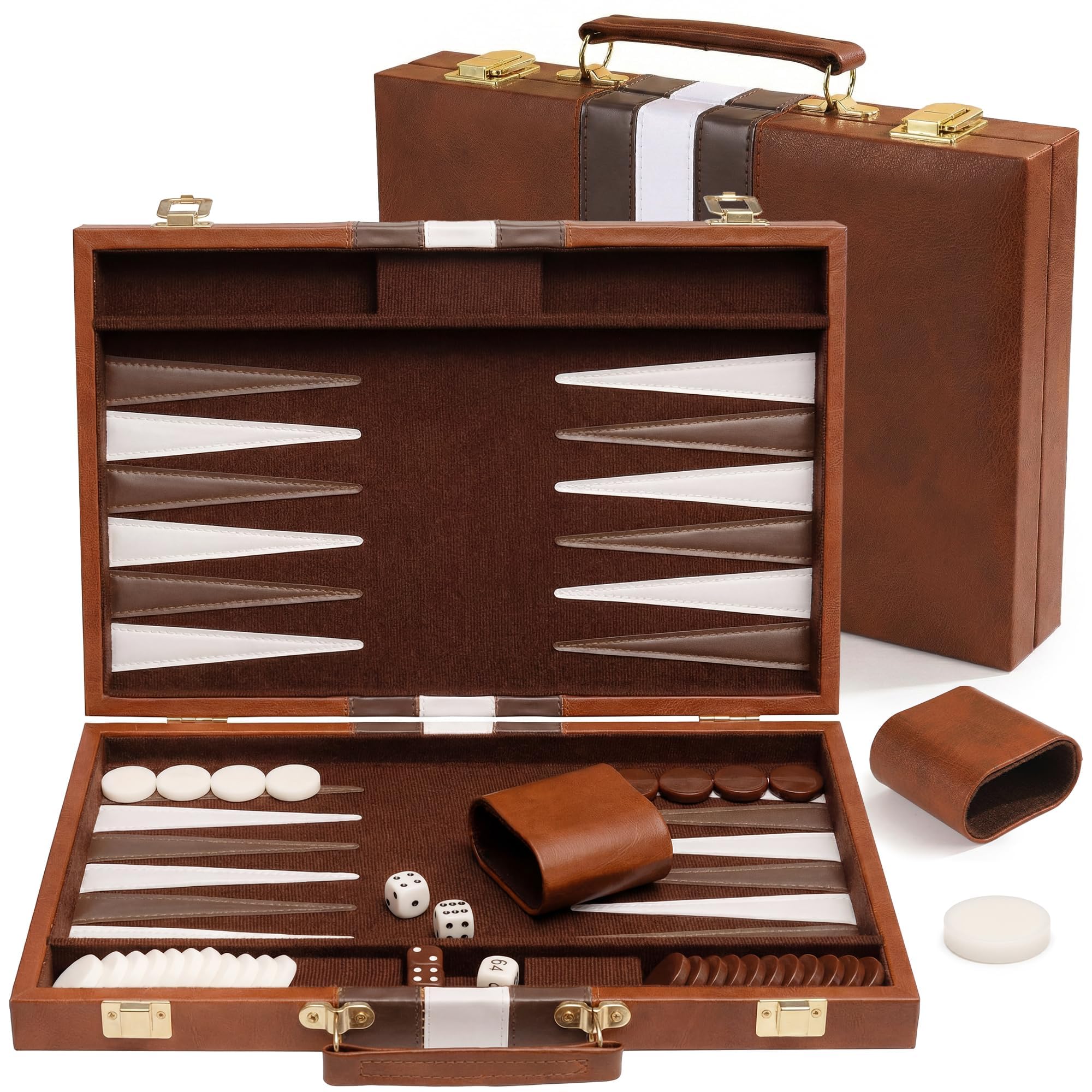 PUYUKO Backgammon Set, 11" Travel Board Game with Premium PU Leather Case & Dice for Adults, Back Gammon Gift Set for 2 Players, Kids & Family Fun