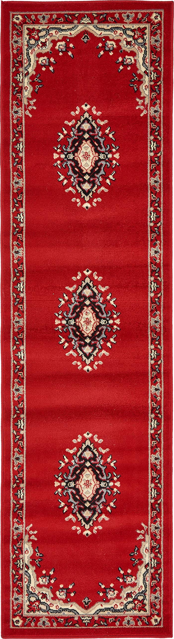 Unique Loom Reza Collection Traditional Persian Style Area Rug, 2 ft 2 in x 8 ft 2 in, Red/Ivory