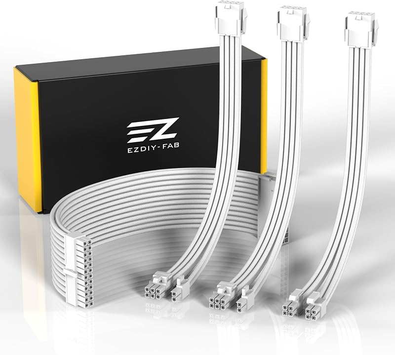 EZDIY-FAB PSU Extension Cable Kit 24Pin 8Pin to 6+2Pin 4+4Pin All White
