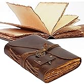 Wanderings Vintage Leather Journal - 7" x 5" - Antique Handmade Leather Bound Journal with Old Fashioned Deckle Edge Paper - Vintage Notebook for Diary, Book of Shadows, Writing, Grimoire, Sketching