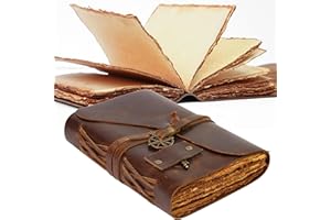 Wanderings Vintage Leather Journal - 7 x 5" - Antique Handmade Leather Bound with Old Fashioned Deckle Edge Paper - Perfect f