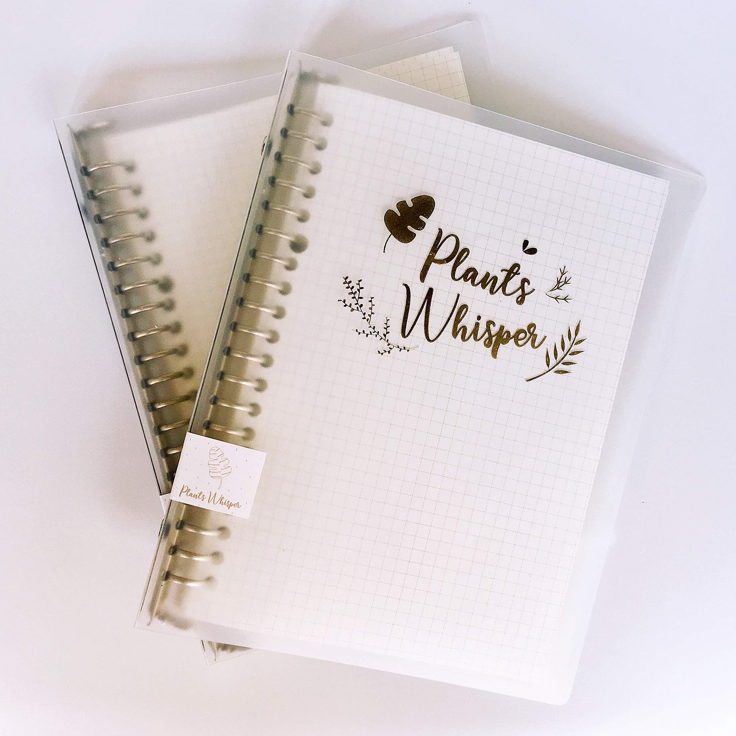Gold Foil A5 Check Scrapbook Notebook, Doraking A5 Refillable Transparent Frosted PP Hardcover Check Spiral Scrapbook Notebook for Scrapbooking, Plans (A5 Check-Fluttering Leaves, 60Sheets/PC)
