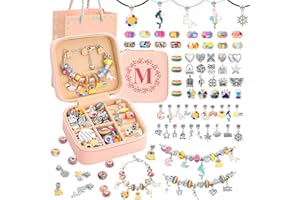 SUREHOME Charm Bracelet Making Kit for Girls 3-12, Kids Jewelry Making Kit 66Pcs Jewelry Kits for Girls Ages 8-12 Jewelry Maker Craft Necklace Birthday Christmas Gifts with Initial Jewelry Organizer Box - M