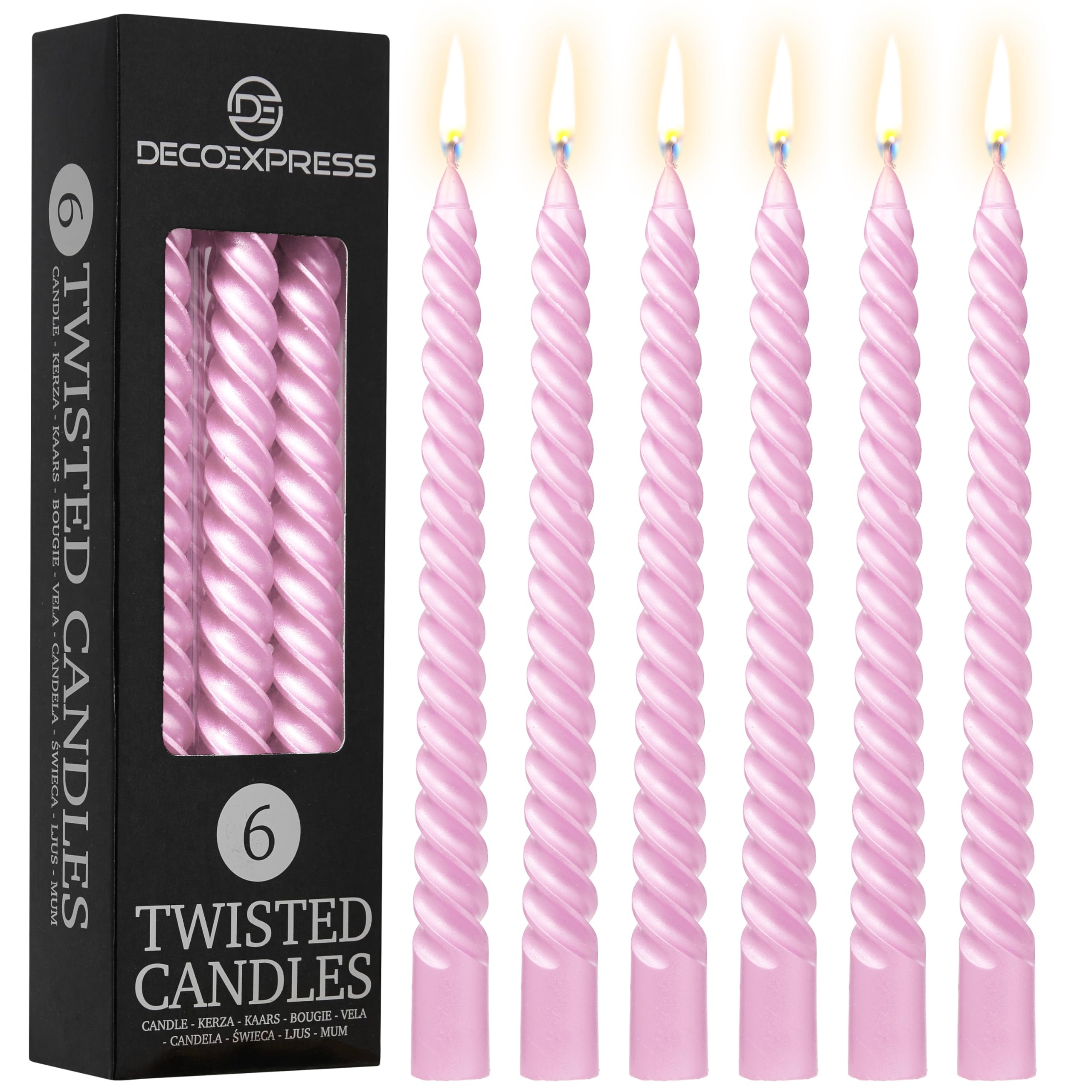 DECO EXPRESS Candles, Pack of 6 Dinner Candles, Non Drip Twisted & Non Scented, Long 6 Hours Burning Time, Cosy Home Decor, Valentine’s Day & Mother’s Day Gifts (Rose Gold, Pack of 6)
