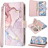Fingic for iPhone 17 Pro Max Case Wallet Case for Women Girls[with 9 Card Holder] Marble Rose Gold PU Leather Detachable Wrist Strap Fullbody Slim Shockproof Flip Case for iPhone 17 Pro Max,6.9",2025