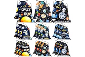 Paterr 24 Pcs Outer Space Party Favors Astronaut Drawstring Backpack for Kids Birthday Astronaut Return Goodie Bags Galaxy Space Gift Bag for Baby Shower Supplies Candy Treat