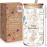 Positive Daily Affirmations Glass Cup for Women-16 oz with Bamboo Lids and Straws, Mental Health, Self Love, Break up, Valentines Day Motivational Gifts for Women Coworkers Friends Sister Mom-161