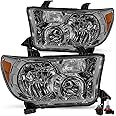 JSBOYAT Headlight Assembly Fit for 2007 2008 2009 2010 2011 2012 2013 Toyota Tundra / 2008-2017 Sequoia Amber Reflector with Smoke Lens (Bulbs Included),w/o Headlight Leveling Adjuster