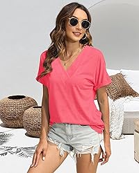 EyMuse Cute Basic Tops t-Shirts Short Sleeve V Neck