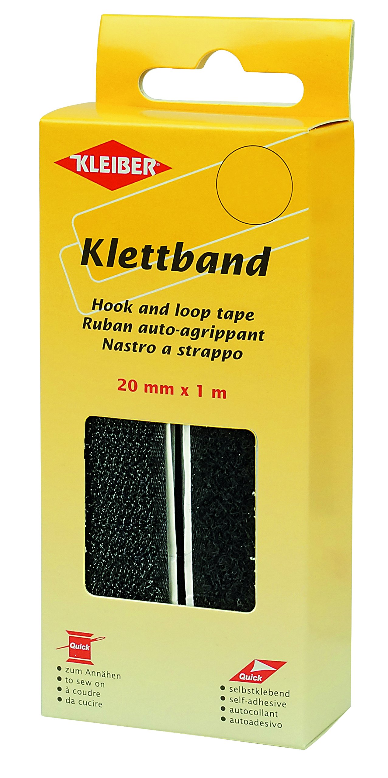Kleiber Kletband hook and loop tape 20mm x 1m-Black, Polyester blend, 15 x 6 x 3 cm