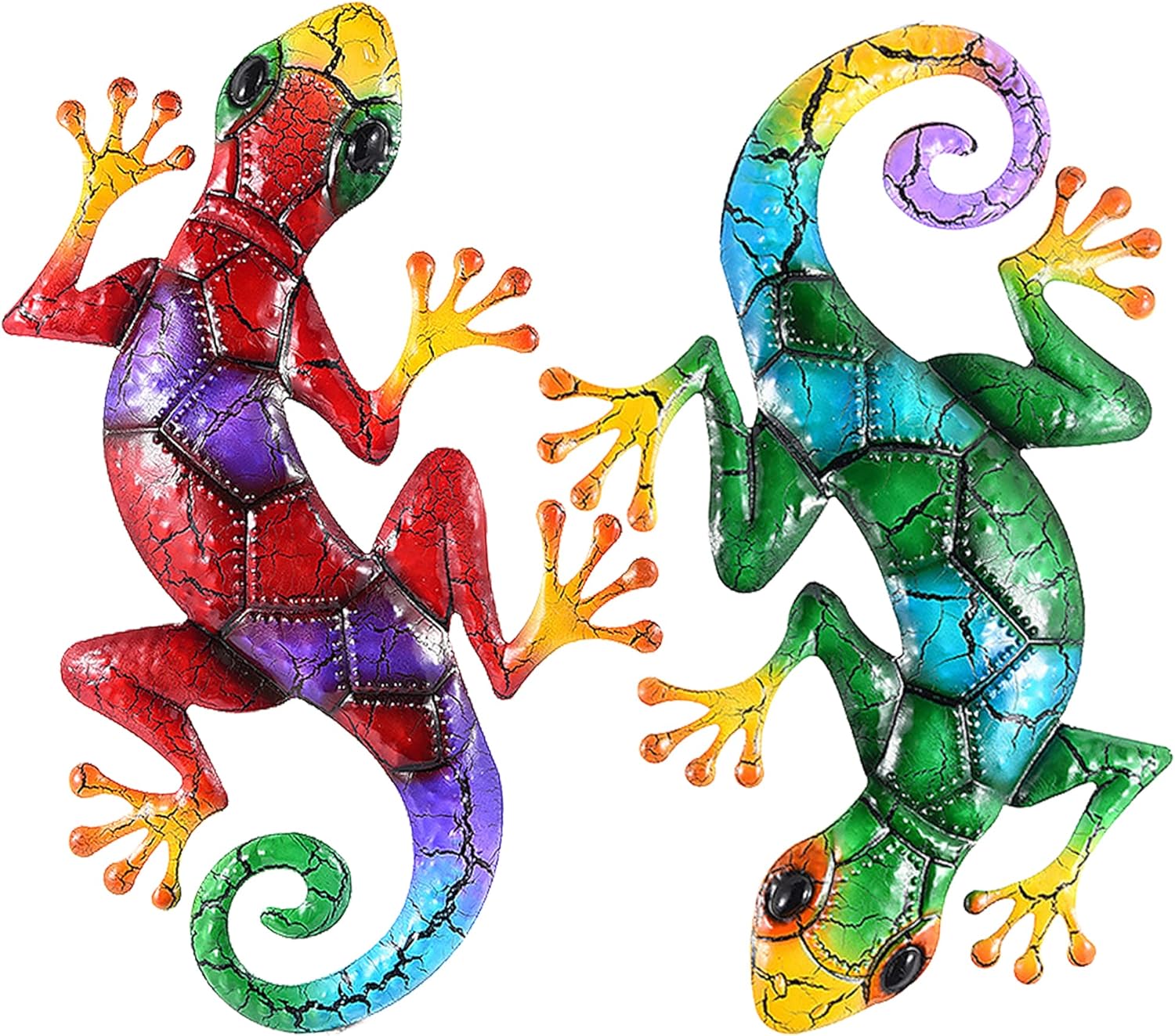 Plaques & Wall Art - OYANARNAR 2 Pack Metal Gecko Wall Decor,Large Wall Gecko Decor for Outdoor Wall Art and Fence Decorations