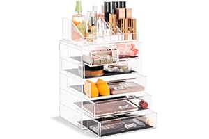 Sorbus Acrylic Makeup Organizer Set, 6-Drawer Vanity & Countertop Cosmetic Storage with Small & Wide Compartments, Clear Makeup Storage for Brushes, Lipsticks, Jewelry – Holiday Gift for Women & Teens