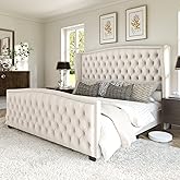 AMERLIFE Queen Size Platform Bed Frame, Velvet Upholstered Bed with Deep Button Tufted & Nailhead Trim Wingback Headboard/No 