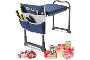 ikkle Garden Stool Kneeler and Seat Heavy Duty, Upgraded Folding Gardening Bench with Thicker Wider Detachable Kneeling Pad and Tool Store Pouches, Great Gift for Seniors - Blue (Patented)