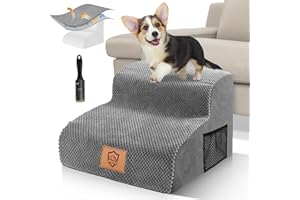 Kphico High Density Foam Pet Stairs,Non-Slip Ramp 2 Steps Dog Stairs,11.8" High Pet Steps,Indoor Sofa Bed Ladder for Older Dogs&Cats,Injured Pet,Grey,Send a Pet Hair Remover Roller