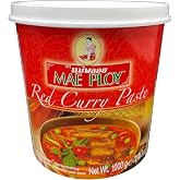 Mae Ploy Red Curry Paste, Authentic Thai Curry Paste With Red Chili, Shrimp Paste, Lemongrass and Aromatic Herbs for Cooking 