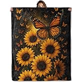 Sunflowers and Monarch Butterflies Blanket 50x60 in, Flannel Throw Blankets for Travel Camping Sofa Living Room Decor, Lightweight Cozy Soft Fuzzy Gifts for Women Adults Kids