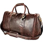 Leather Duffle Bag for Men - Full Grain Leather Travel Bag - TSA Approved Carry On Weekender Overnight Duffel Bag (20 inch)