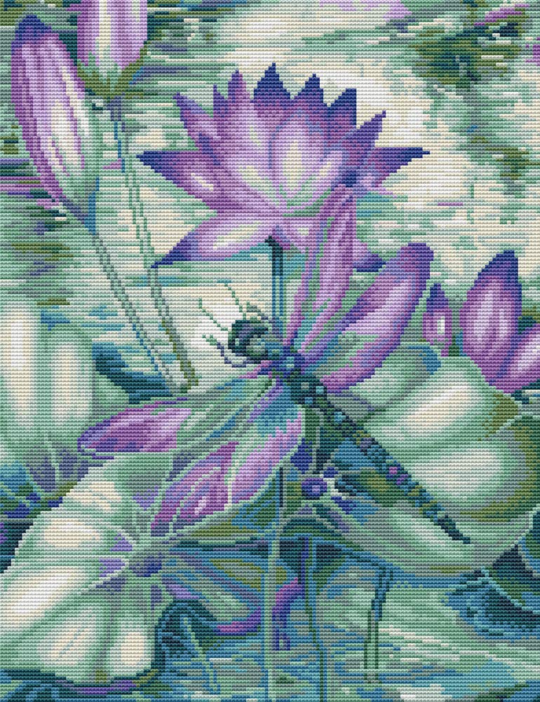 Awesocrafts Cross Stitch Stamped Kits Dragonfly and Lotus Flowers Easy Patterns Cross Stitching Embroidery Needlework Kit Supplies (Dragonfly)