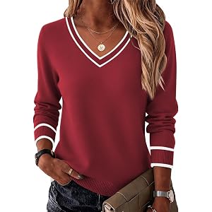 Zeagoo Women's 2026 Fall Long Sleeve Sweaters V Neck Dressy Casual Tops | Lightweight Basic Soft Loose Ribbed Knit Pullover,
