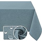 H.VERSAILTEX Linen Textured Tablecloth 60 x 60 Waterproof Decorative Table Cloth Spill-Proof Linen Look Cover for Party Table Extra Soft and Thick Fabric Wrinkle Free, Heather Stone Blue