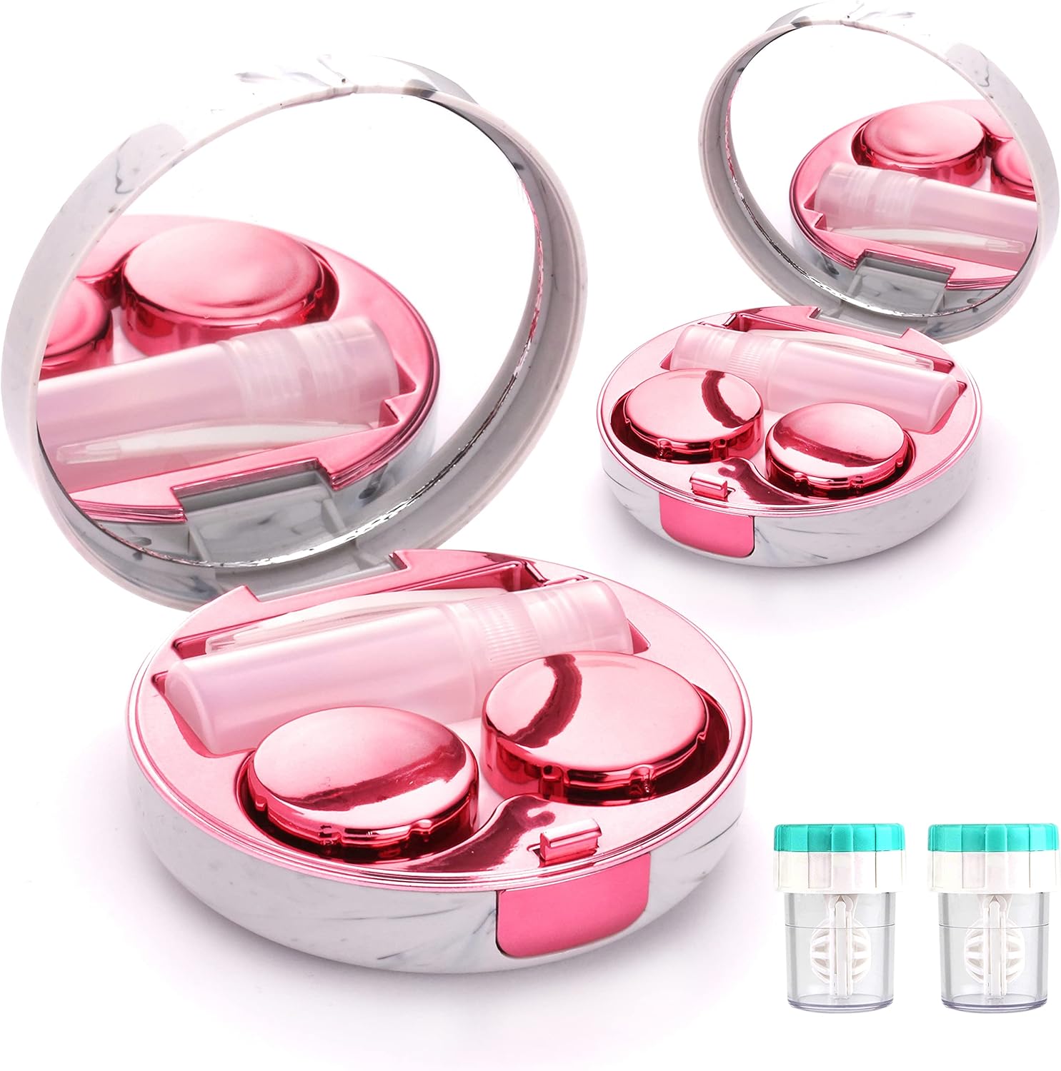TreaHome 2 Pack Contact Lens Case, Leak-Proof Contact Case Travel with Cleaner Washer Holder Tweezers, Remover Tool Solution Bottle for Outdoor Daily Use (Rose Red): Health & Personal Care